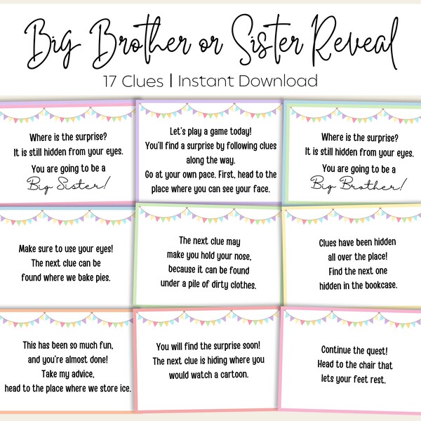 Pregnancy Announcement Scavenger Hunt for Siblings - Printable Pregnancy Announcement Rhyming Scavenger Hunt Clues - Pregnancy Reveal Game