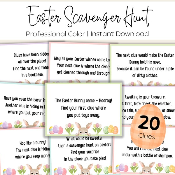 Easter Scavenger Hunt for Kids - Printable Indoor Scavenger Hunt Clues - Easter Egg Hunt Clues - Easter Riddles Hunt - Fun Easter Game Idea