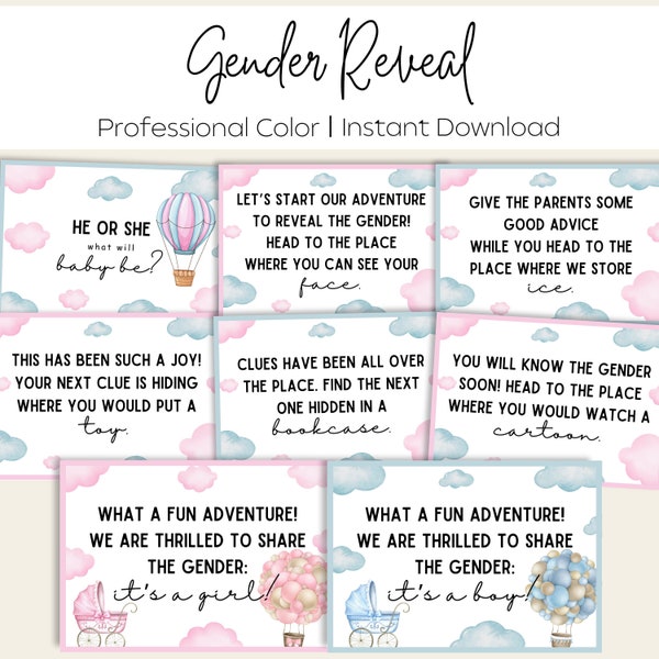 Gender Reveal Scavenger Hunt - Printable Gender Reveal Rhyming Scavenger Hunt Clues - Boy or Girl Rhyming Clues - Gender Reveal Game