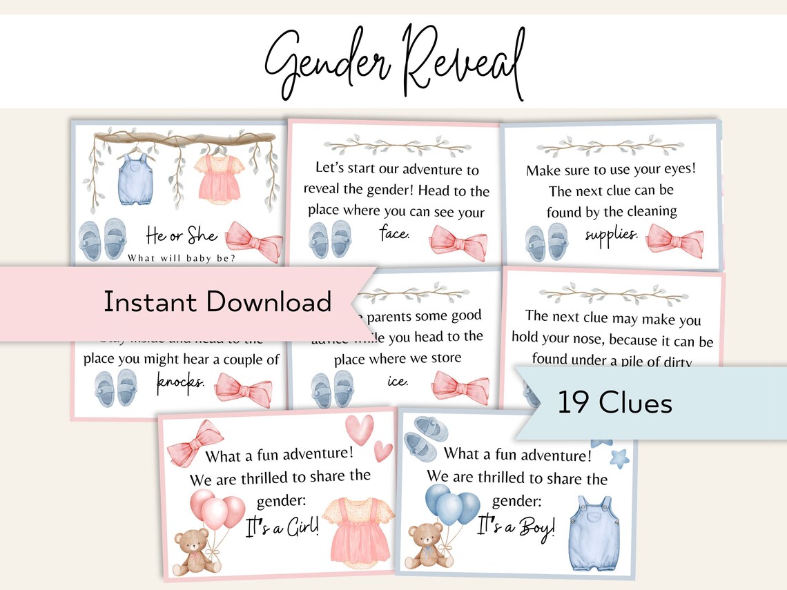 Gender Reveal Scavenger Hunt Printable Gender Reveal Rhyming Scavenger ...