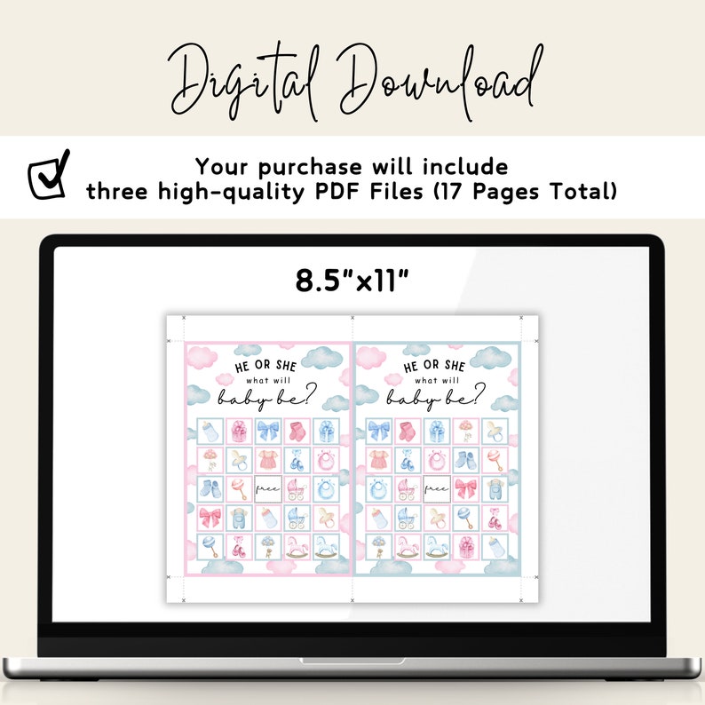 Gender Reveal Bingo Printable Gender Reveal Bingo Party Game Boy or ...