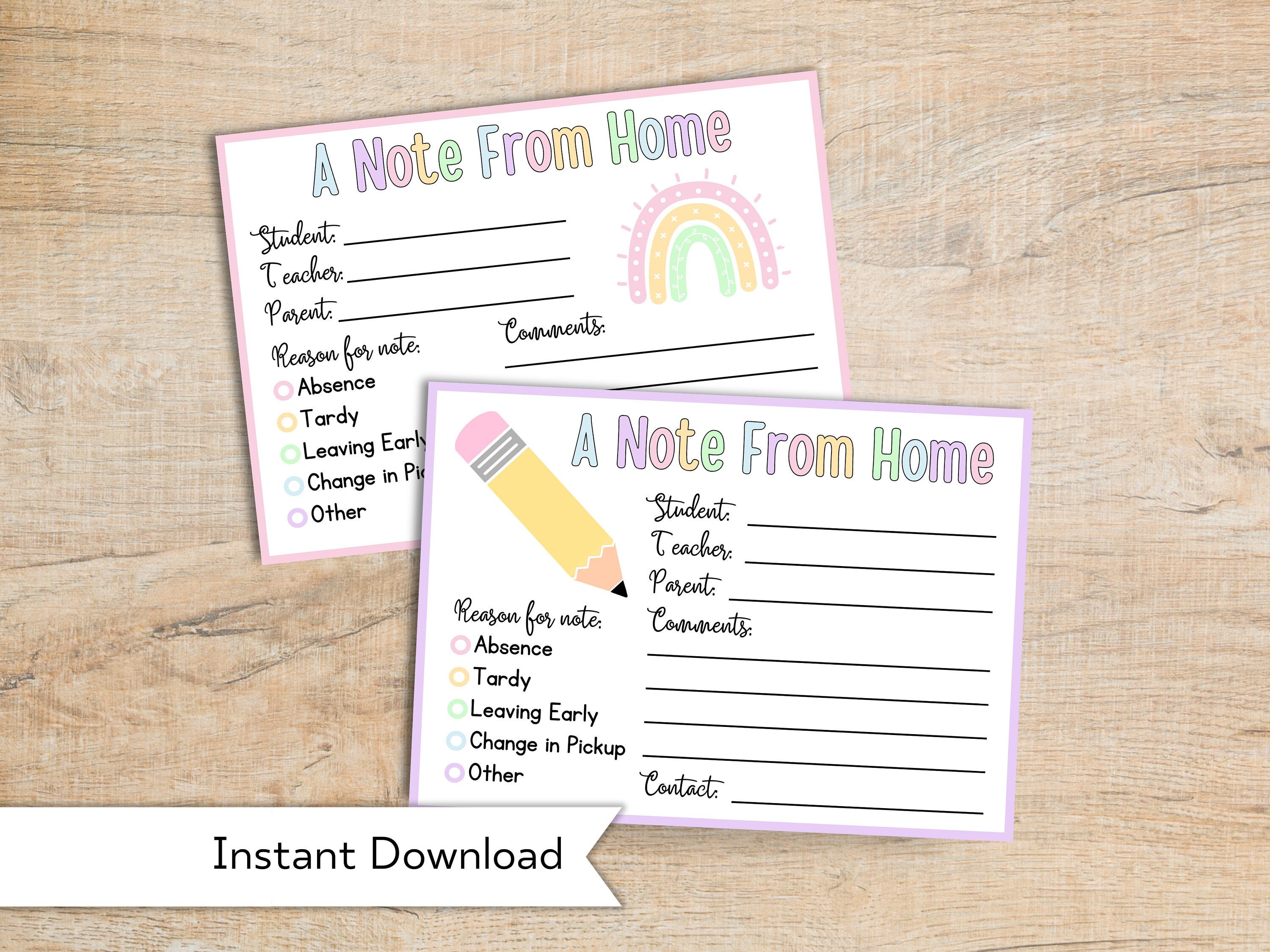 Printable Note From Home - School Note From Home - Parent Communication Form - Teacher Note - Parent Note Home - Pastel Classroom