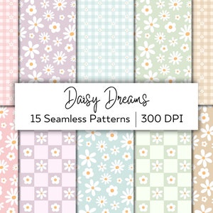 Carta digitale con motivo a margherita senza soluzione di continuità - Carta floreale con margherita pastello - Carta digitale stampabile - Carta con motivo senza soluzione di continuità - Scrapbooking