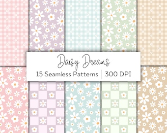 Daisy Seamless Pattern Digital Paper - Pastel Floral Designs (Digital Download)