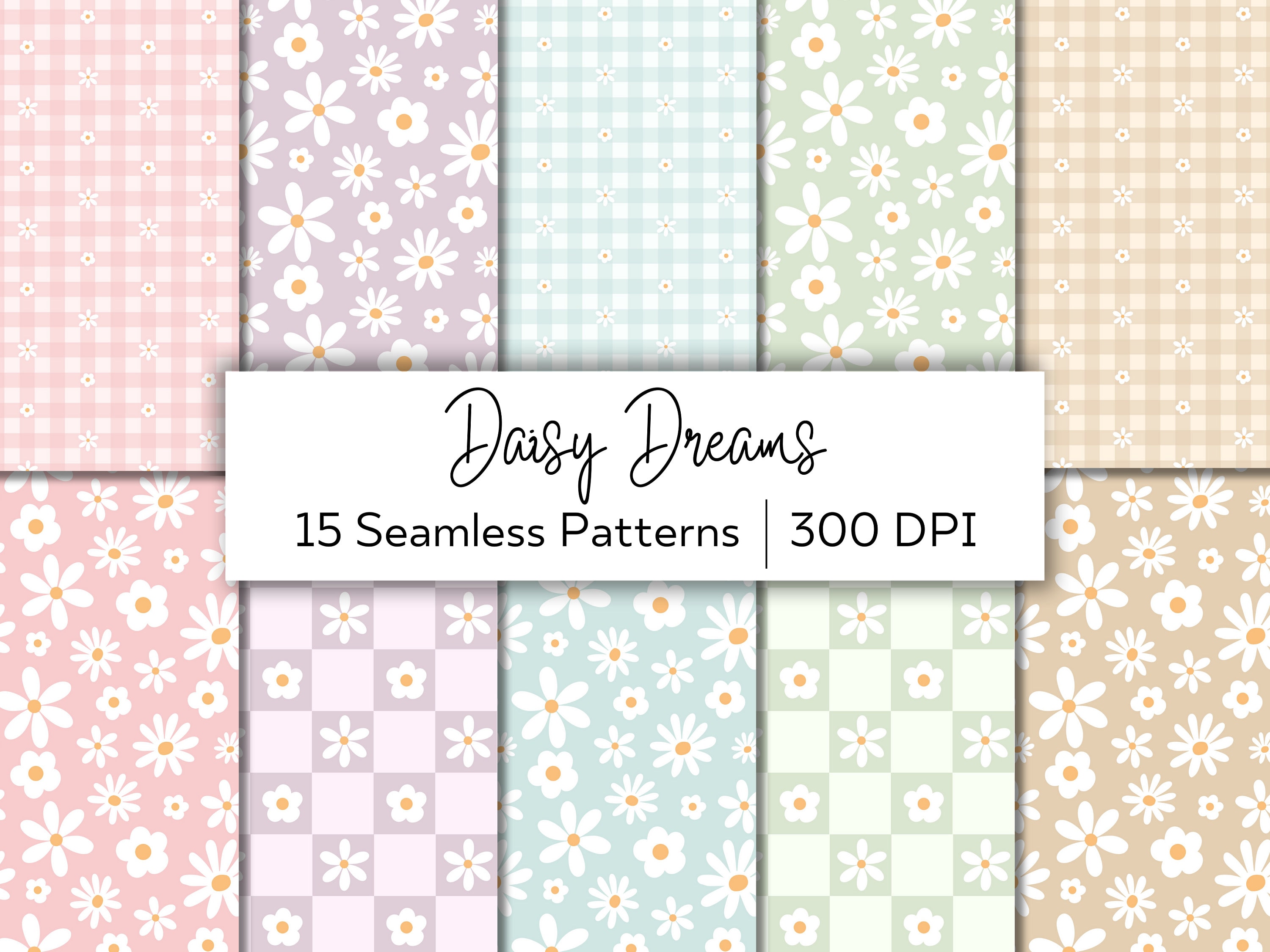 Daisy Seamless Pattern Digital Paper - Pastel Floral Designs (digital ...