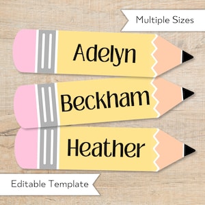 Editable Name Tag Template - Back to School Instant Edit & Download - Printable Pencil Classroom Name Tags for Kids - Student Name Tags