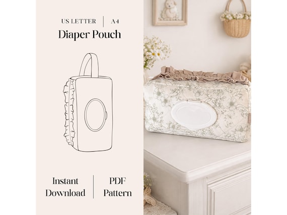 Diaper Pouch with Ruffles Sewing Pattern, PDF Download (US Letter/A4), Beginner Friendly