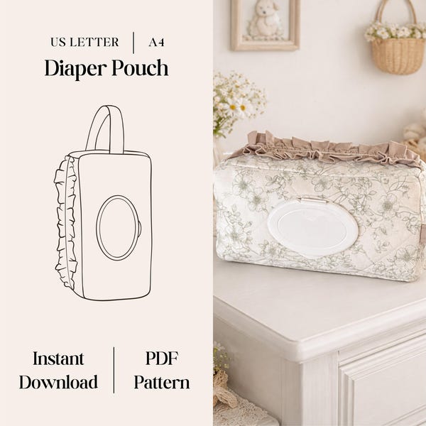 Diaper Pouch with Ruffles Sewing Pattern, PDF Download (US Letter/A4), Beginner Friendly