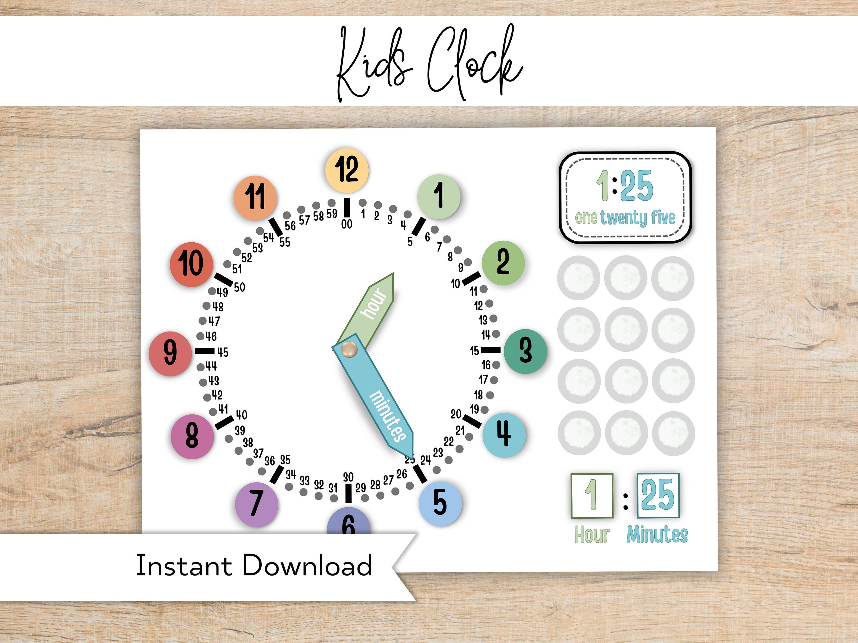 Kids Clock Printable Learn to Tell Time Clock Interactive Learning ...
