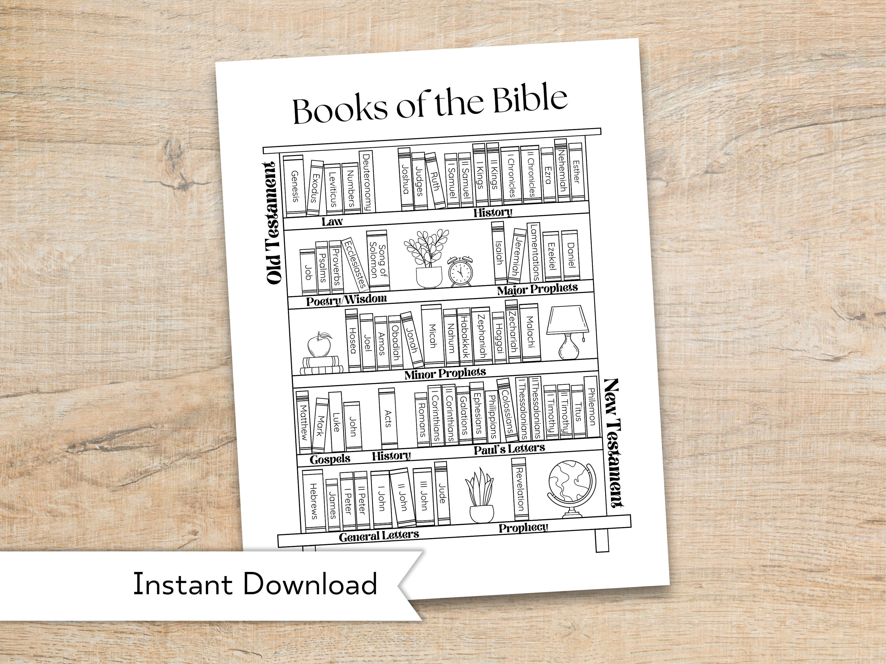 Printable Books of the Bible - Bible Bookshelf Coloring Printable - Bible Book Tracker - Bible Class Activity Printable - Bible Checklist