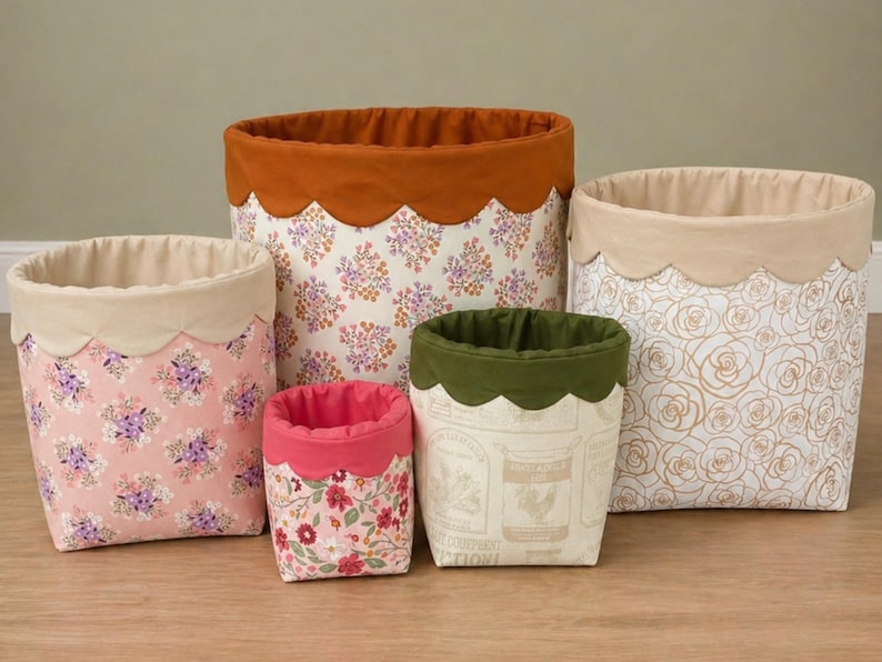Scalloped Fabric Basket Sewing Pattern, Beginner Friendly Fabric Bucket ...