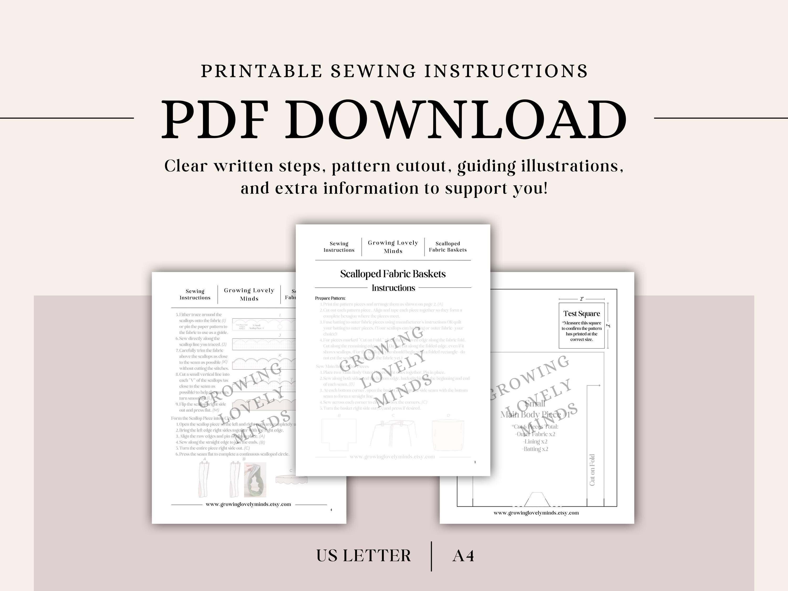 Scalloped Fabric Basket Sewing Pattern, Beginner Friendly Fabric Bucket ...