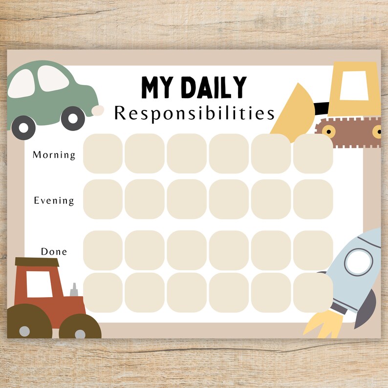 Daily Responsibilities Chart for Kids Printable Daily Tasks Daily Rythm ...