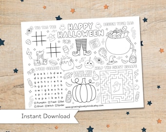 Halloween Activity Page For Kids - Printable Custom Halloween Coloring Placemat - Halloween Craft Activity Sheet - Halloween Party Decor