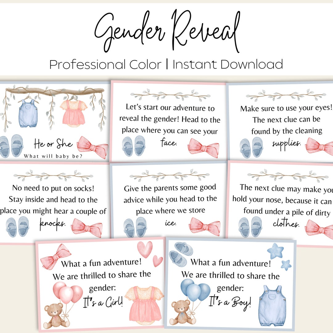 Gender Reveal Scavenger Hunt Printable Gender Reveal Rhyming Scavenger ...