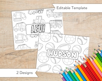 Custom Name Coloring Page - Printable Personalized Coloring Page - Personalized Gift for Kids - Name Coloring Pages - Cars Sports Balls