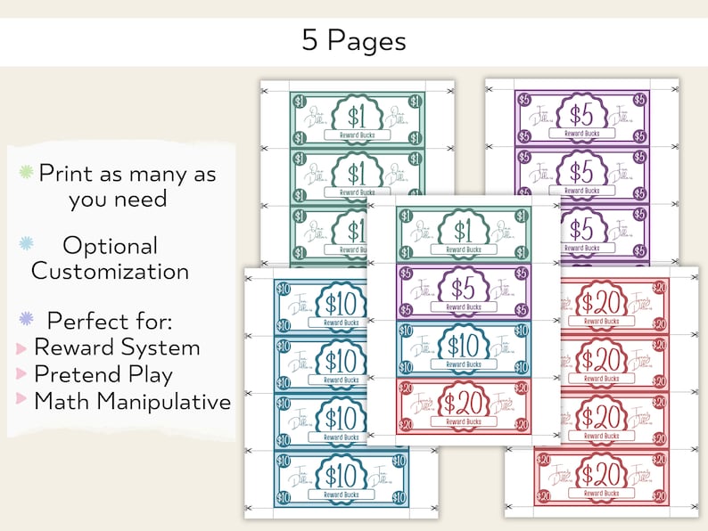 Printable Play Money Editable Reward Bucks Customizable Behavior Bucks ...