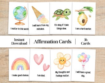 Kids Affirmation Cards - 36 Printable Positive Encouragement Cards (Digital Download)