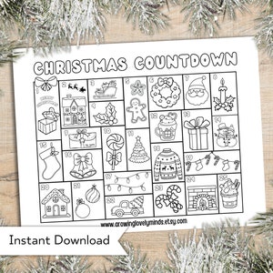 Christmas Countdown Coloring Sheet - Christmas Printable Advent Calendar - Christmas Countdown Calendar - Christmas Activity for Kids