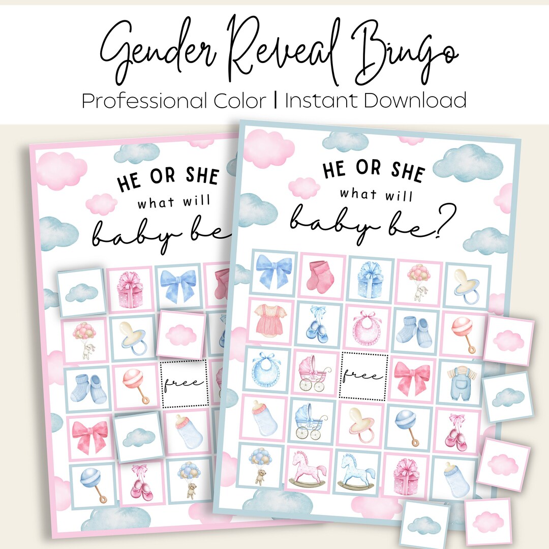 Gender Reveal Bingo Printable Gender Reveal Bingo Party Game Boy or ...
