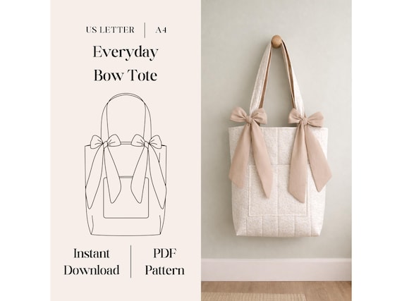 Bow Tote Bag Sewing Pattern, Beginner Friendly (PDF Download US Letter/A4)
