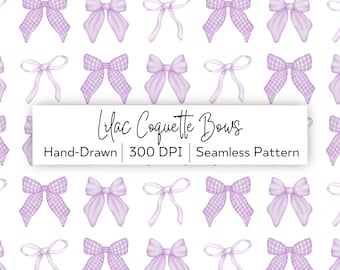 Coquette Lilac Bows Seamless Pattern – Watercolor Digital Paper (JPG)