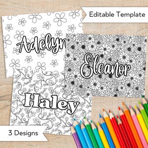 Custom Name Coloring Page - Printable Personalized Floral Coloring Page - Personalized Gift for Kids - Flowers Coloring Pages