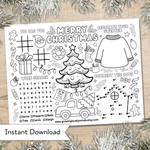 Christmas Activity Page For Kids - Printable Custom Christmas Coloring Placemat - Christmas Craft Activity Sheet - Christmas Party Decor