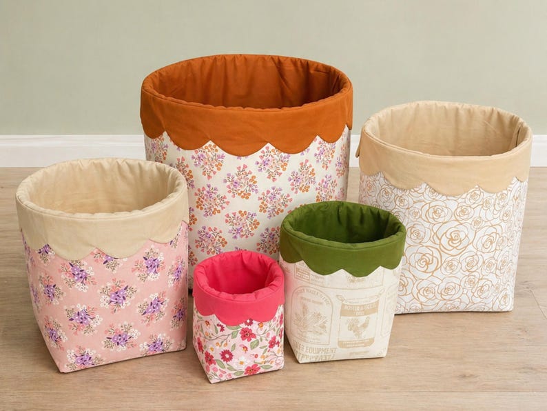 Scalloped Fabric Basket Sewing Pattern, Beginner Friendly Fabric Bucket ...
