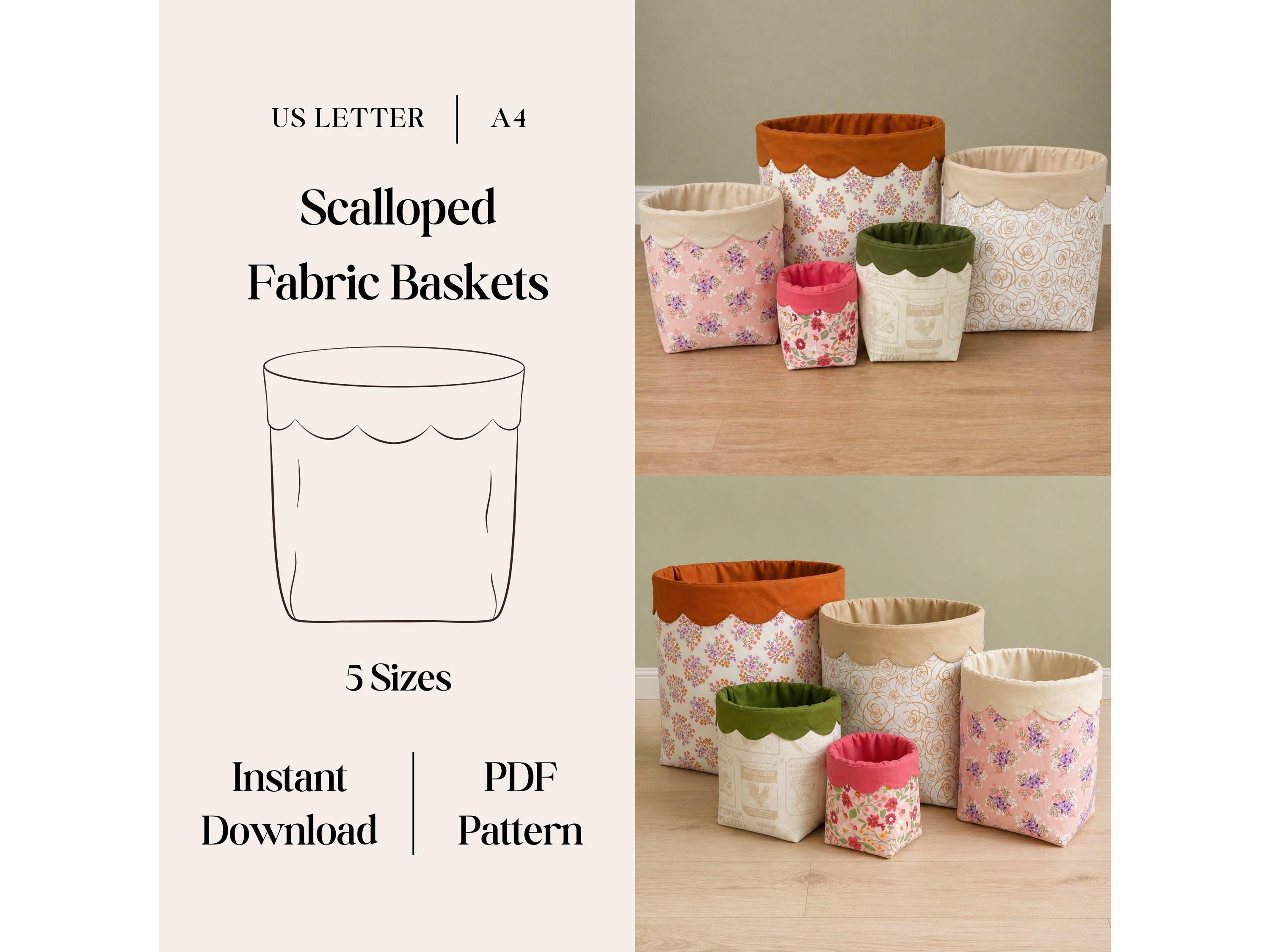 Scalloped Fabric Basket Sewing Pattern, Beginner Friendly Fabric Bucket ...