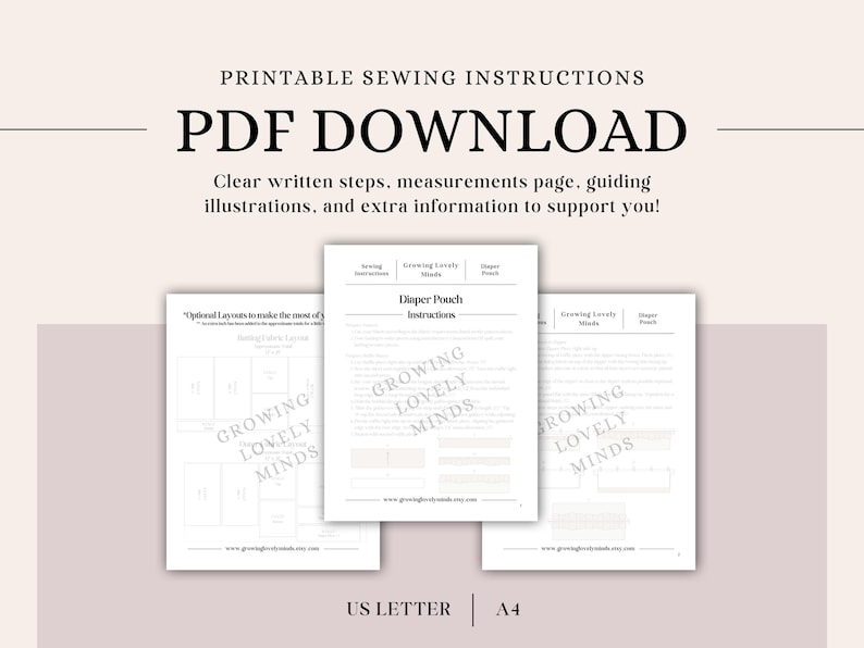 Diaper Pouch with Ruffles Sewing Pattern, PDF Download (US Letter/A4), Beginner Friendly image 6