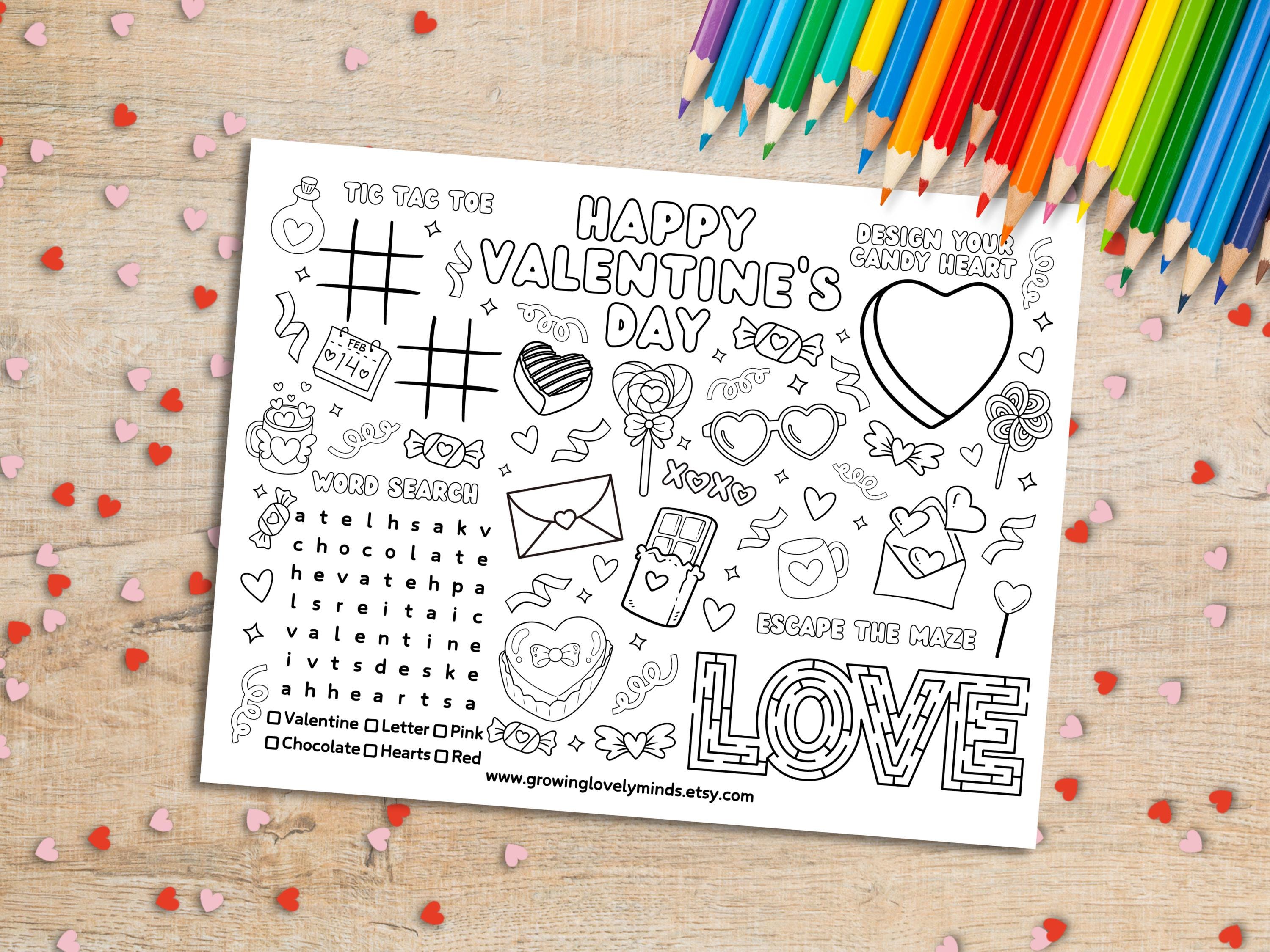 Valentine's Day Coloring Placemat - Kids Party Activity (PDF Download ...