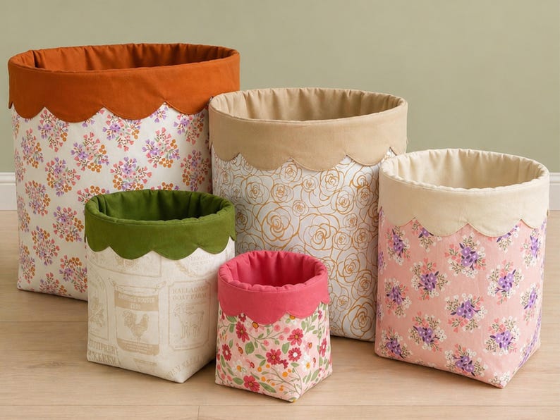 Scalloped Fabric Basket Sewing Pattern, Beginner Friendly Fabric Bucket ...