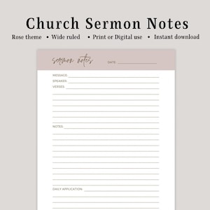 Church Notes | Sermon Notes Bible Study Notes Note Taking Template GoodNotes Template Notability Template Bible Study Journal | Rose5