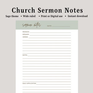 Church Notes | Sermon Notes Bible Study Notes Note Taking Template GoodNotes Template Notability Template Bible Study Journal | Sage5