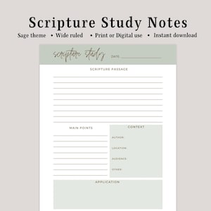 Scripture Study | Sermon Notes Bible Study Notes Note Taking Template GoodNotes Template Notability Template Bible Study Journal