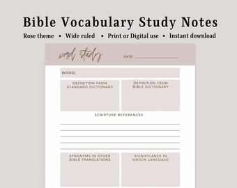 Digital Bible Study Notes Template | Word Study, Rose Theme (PDF)