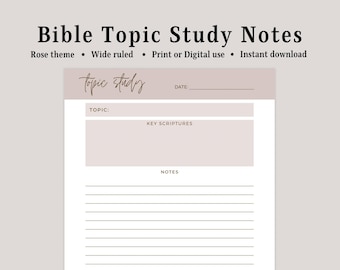Digital Bible Study Notes Template | Rose Theme, Sermon Notes (PDF)
