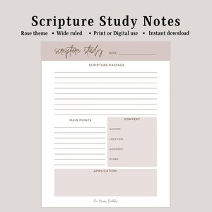 Digital Bible Study Notes Template | Rose Theme, Wide Ruled (PDF) - Etsy