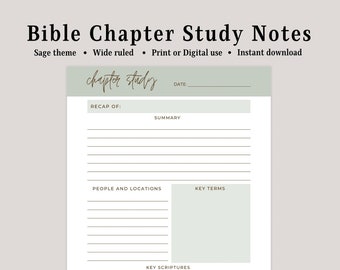 Digital Bible Study Notes Template | Chapter Summary, Key Terms (PDF)