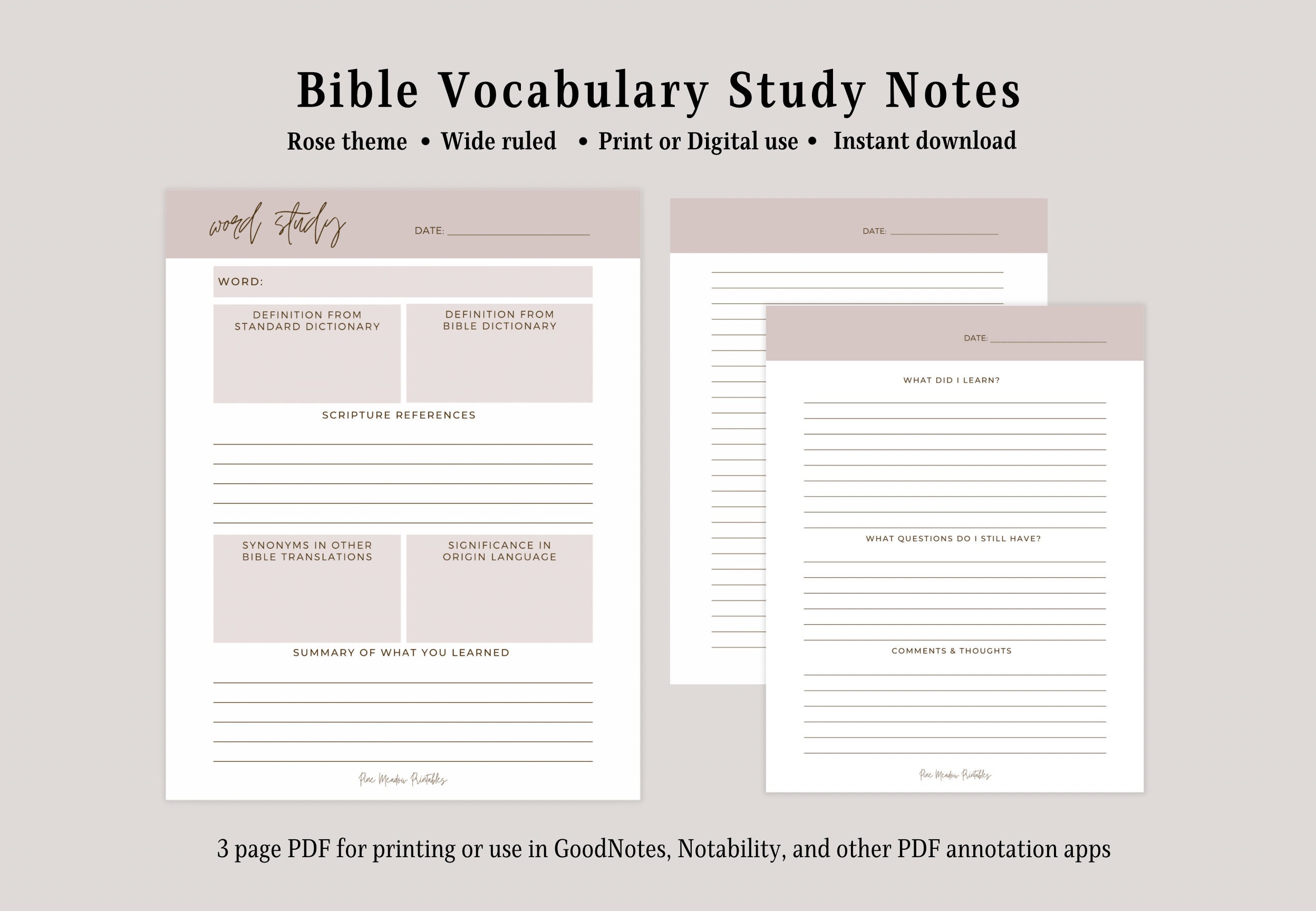 Word study bible study notes sermon note taking template goodnotes