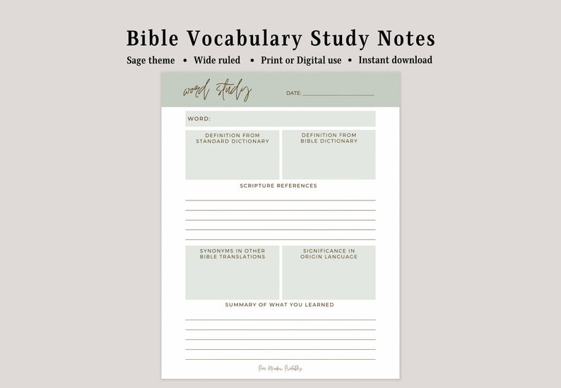 Word Study Sermon Notes Bible Study Notes Note Taking Template ...