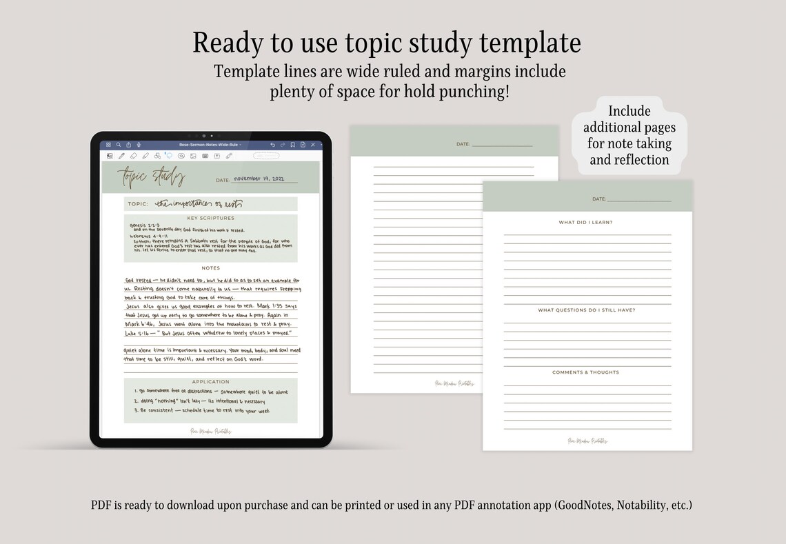 Topic Study | Bible Study Notes Sermon Note Taking Template Goodnotes ...