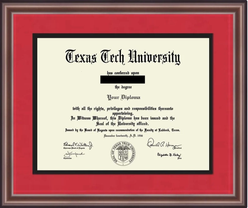 Texas Tech Diploma Frame