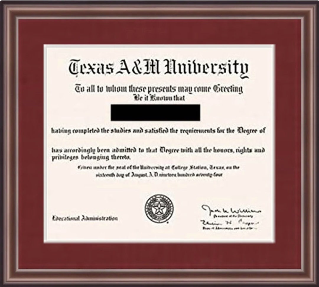 Texas A&M University Diploma Frame Etsy
