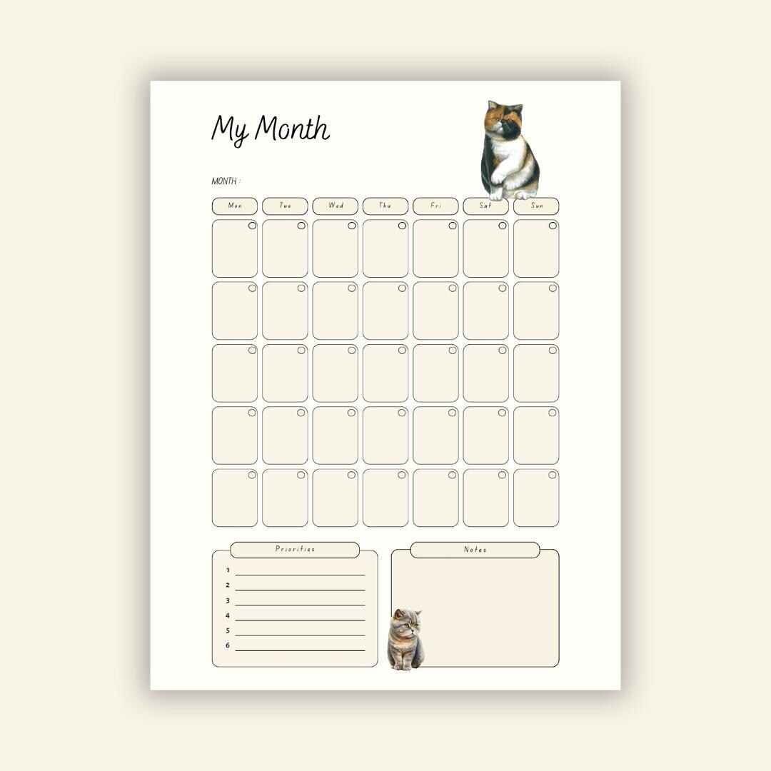 Cat Planner Printable Bundle, Daily Weekly Monthly PDF, Cute Feline ...
