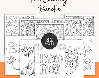 32 Fall Coloring Pages Bundle, Fall Coloring Book, Pumpkin Coloring Pages, Adult Coloring Pages, Autumn Coloring Pages, PDF Instant Download
