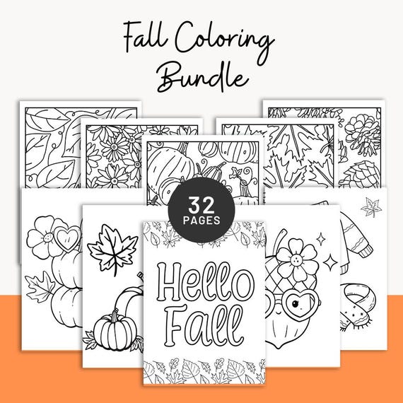32 Fall Coloring Pages Bundle, Fall Coloring Book, Pumpkin Coloring Pages, Adult Coloring Pages, Autumn Coloring Pages, PDF Instant Download