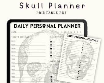 Skull Daily Planner Printable, Gothic Aesthetic PDF Planner Page, Undated To-Do List, Dark Academia Stationery, Instant Download