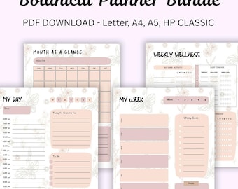 Planner benessere stampabile, pagine di planner giornaliero, settimanale e mensile, diario di cura di sé, monitoraggio delle abitudini, registro della gratitudine, Happy Planner Classic A4 A5